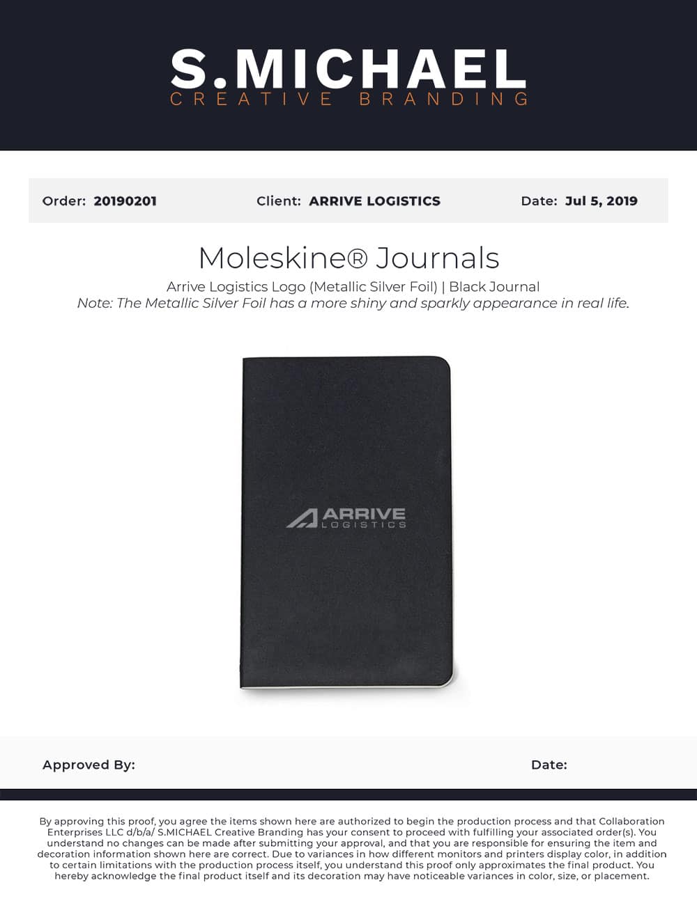 Arrive Logistics Branded Moleskine Journals - S.MICHAEL Creative Branding Art Mockup