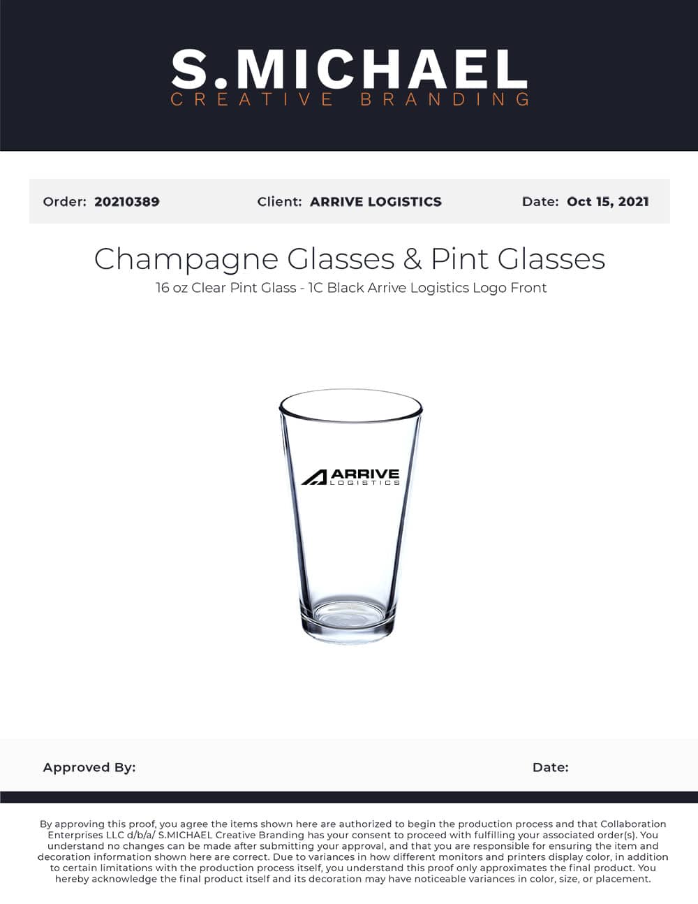 Arrive Logistics Custom Branded Pint Glasses - S.MICHAEL Creative Branding Art Mockup