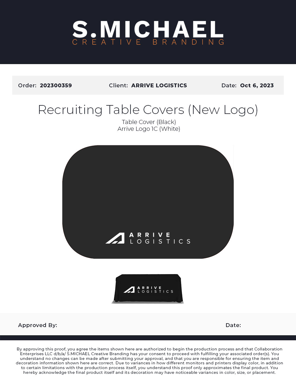 Arrive Logistics Branded Table Covers - S.MICHAEL Creative Branding Art Mockup