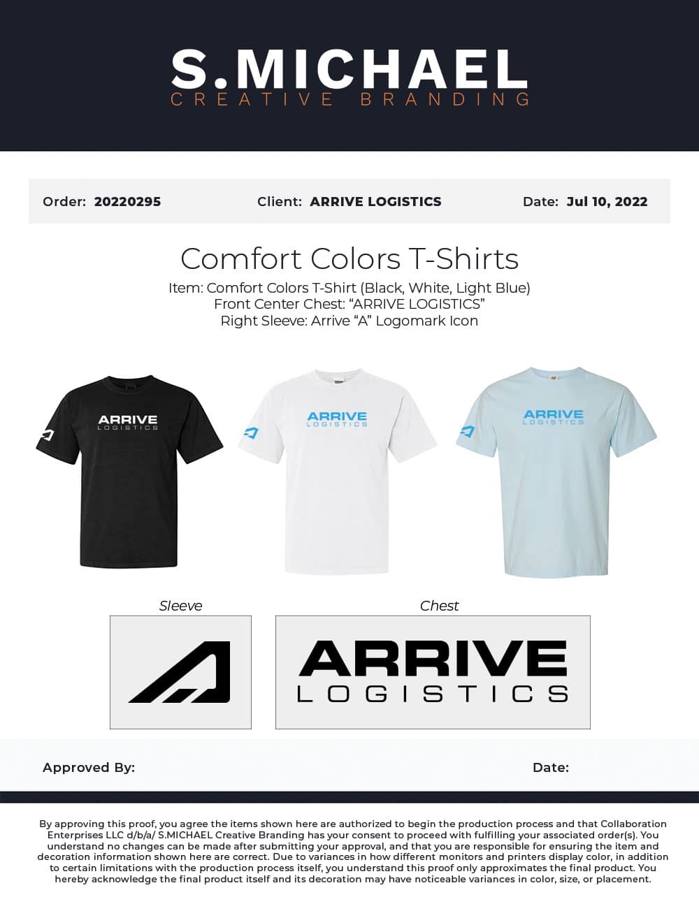 Arrive Logistics Screen Printed T-Shirts - S.MICHAEL Creative Branding Art Mockup