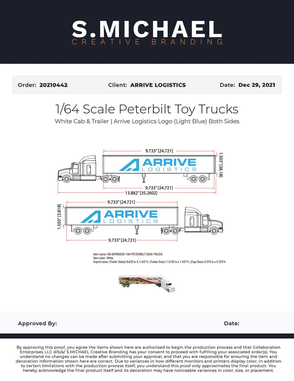Arrive Logistics Branded Toy Trucks - S.MICHAEL Creative Branding Art Mockup