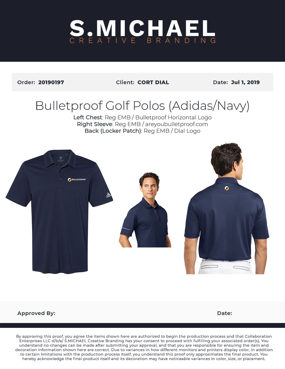 Bulletproof Future Planning Embroidered Golf Polos - S.MICHAEL Creative Branding Art Mockup