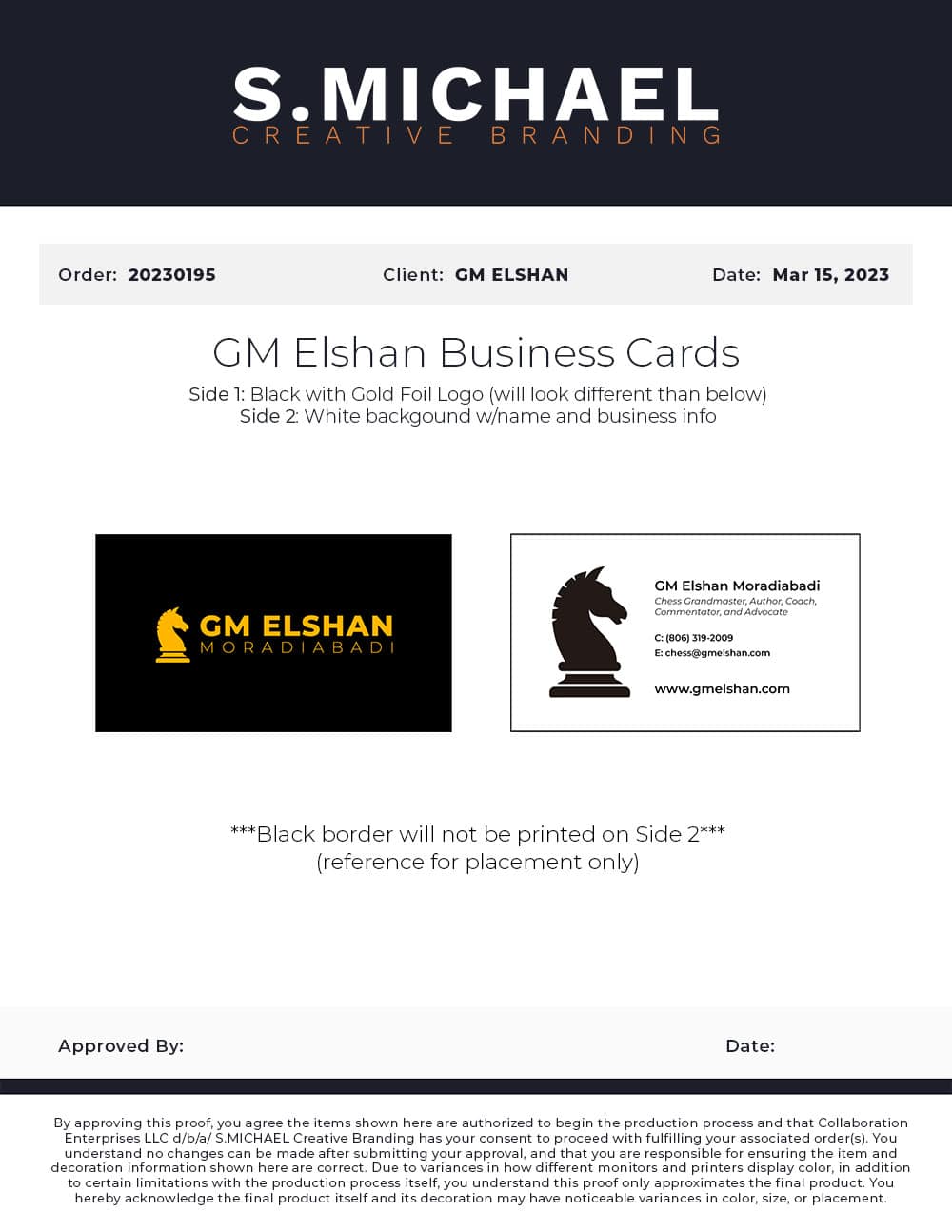 GM Elshan Moradiabadi Business Cards - S.MICHAEL Creative Branding Art Mockup