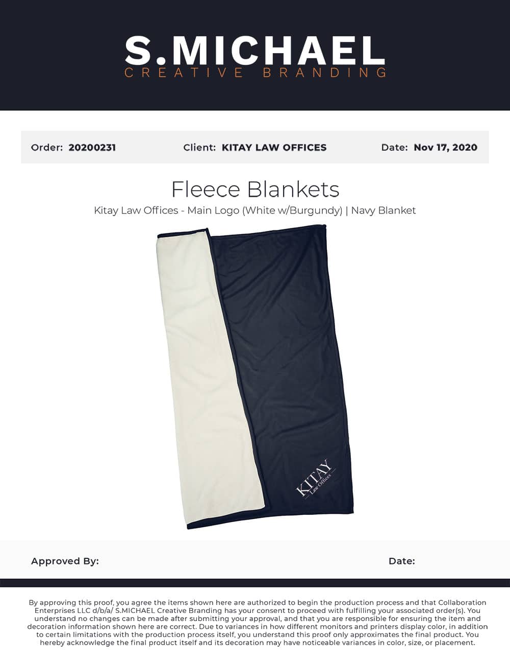 Kitay Law Offices Embroidered Blankets - S.MICHAEL Creative Branding Art Mockup