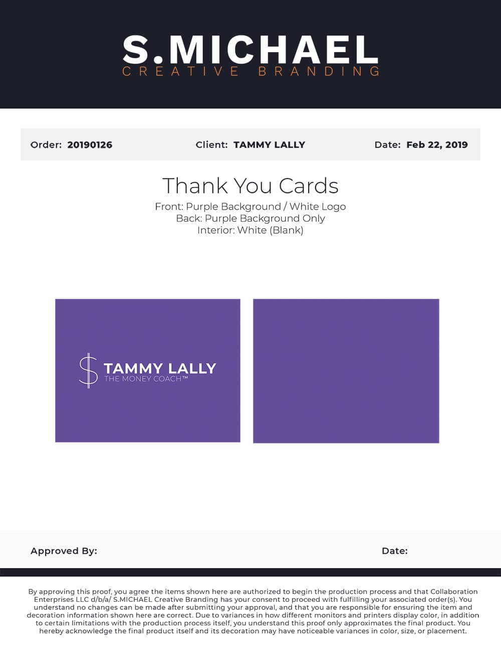 Tammy Lally Thank You Cards - S.MICHAEL Creative Branding Art Mockup