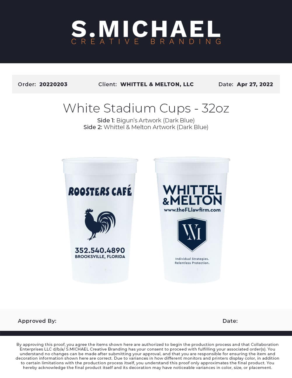 Whittel & Melton Branded 32 oz Stadium Cups - S.MICHAEL Creative Branding Art Mockup
